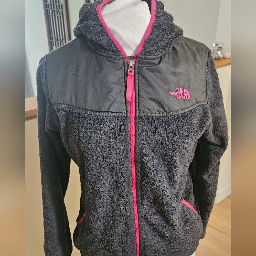 The North Face Dark Suave Oso Gray Sherpa/Fleece Full Zip Hooded Jacket Sz XL 18